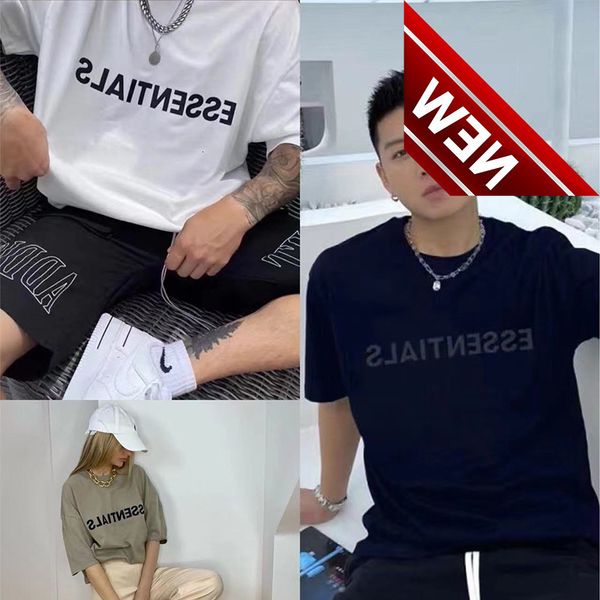 

bear of god essentials fog double thread short sleeve men's and women's t-shirt chest letter loose chaogao street, White;black