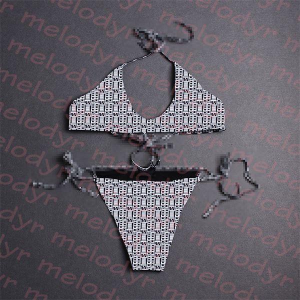 

summer designer swimwear women strappy bikini v neck swimsuit letter printed bathing suit, Black