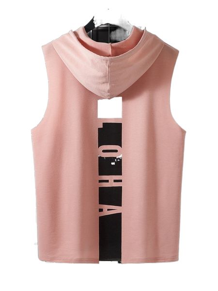 

men color block letter graphic drawstring hooded tank c55u#, White;black