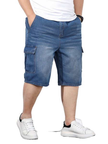 

extended sizes men flap pocket bermuda denim shorts p60y#, White;black
