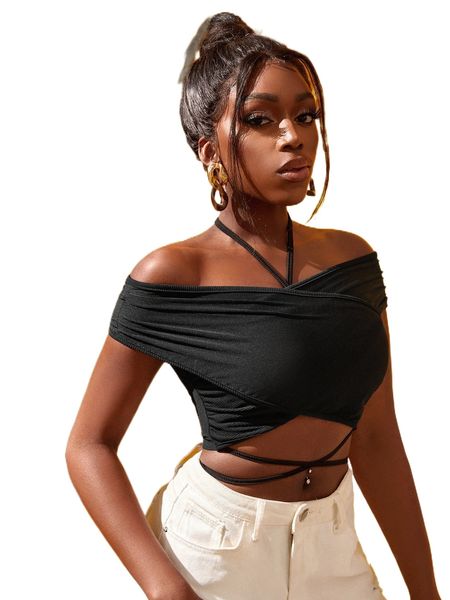 

sxy crisscross tie back halter x95z#, White