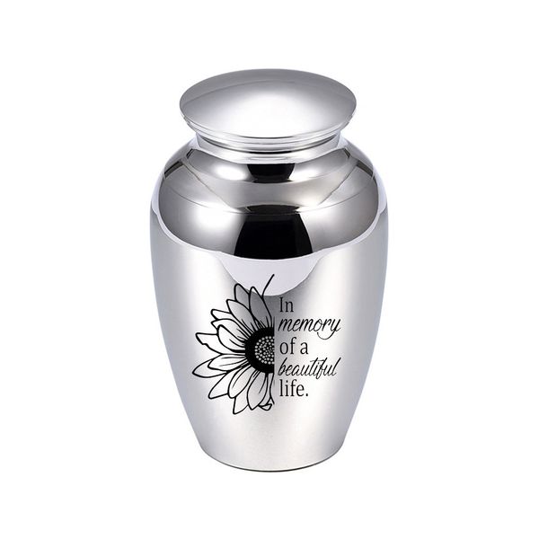 

70x45mm personalize pendant flower cremation urn funeral memorial keepsake urns for human pet dog ashes - in memory of a life, Silver