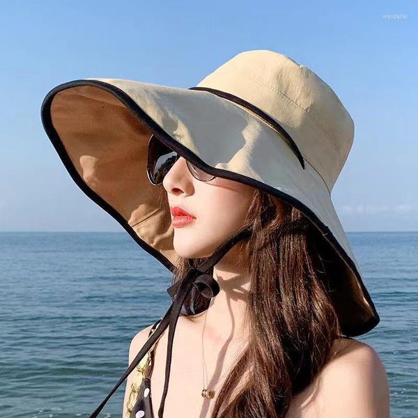 Chapéus largos da borda Moda Mulheres Panamá para Large Beach Sun com Solid Visor Hat Straw Cap Female Bucket Hatwide Wend22