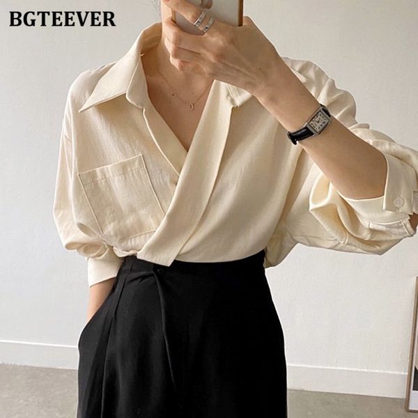 

casual turn-down collar women solid blouses 2021 autumn full sleeve pocket female shirts elegant ladies blusas, White