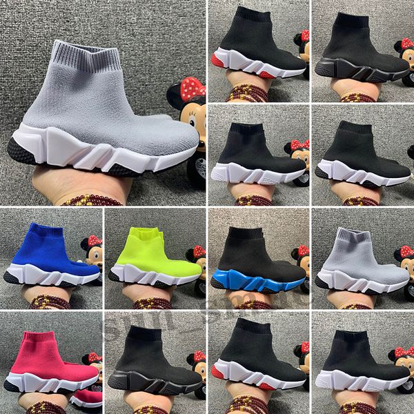 

kids fashion luxury paris boys gilrs speed trainer sock shoes triple black white red oreo stretch-knit designer toddler sneakers eur 24-35
