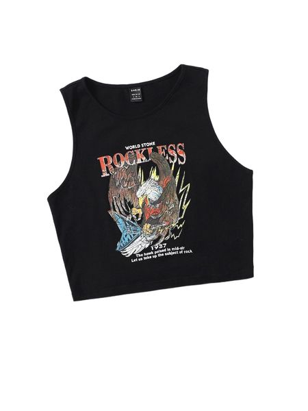 

eagle & letter graphic crop tank b0sg#, White