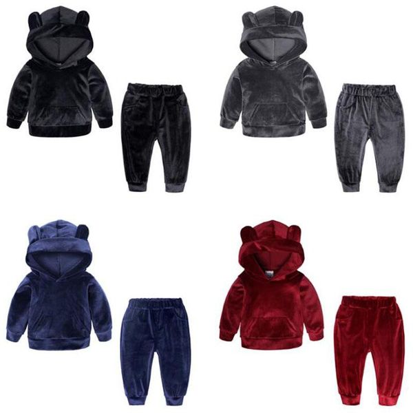 Set di abbigliamento Abbigliamento per bambini Primavera Autunno Tuta sportiva per ragazze Tuta con cappuccio con orecchio orso adorabile Tuta per ragazzi Completi per bambini Set di abbigliamento