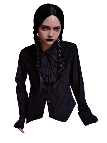 

romwe dark academia solid ruffle button front shirt c79u#, White