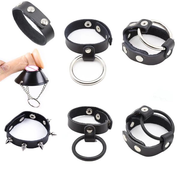 Cuoio Cock Ring Harness Maniche Scroto Testicolo Barella Giocattoli sexy Per Gli Uomini Gioco Per Adulti Regolabile JJ Bondage Strap Pene