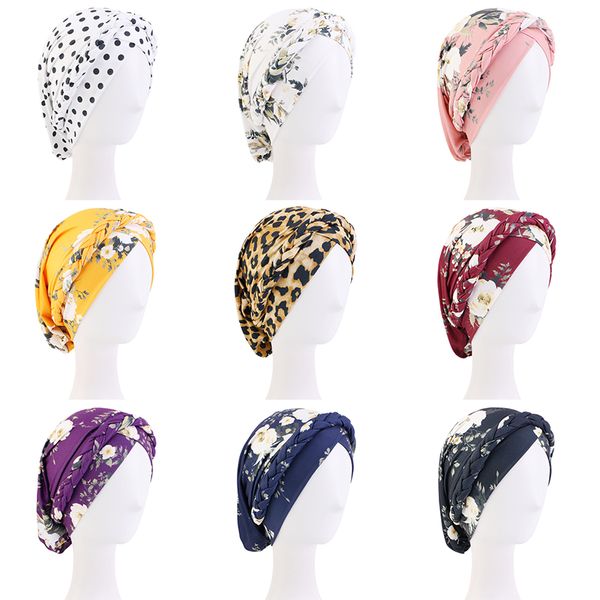 2022 Novo boêmio muçulmano impressão de chapéu de turbante com turbante bandmades hijab feminino interno caps arabr wrap chimleio chaphe de cabeça usando turbante