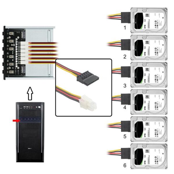 Computerkabelanschlüsse Xiwai 6 Ports Festplattensteuerungssystem Intelligentes Management HDD SSD Netzschalter mit 5,25 CD-ROM BayComputer