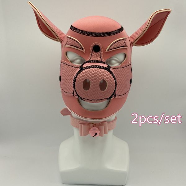 Fetisch Cosplay Erotik Vollgesichtshaube Zubehör Süße rosa Schweinchen Latex Gummimaske mit Ohr für Bdsm Tier Rollenspiele Flirt sexy Spielzeuge