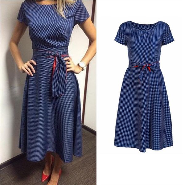 

elegant long dress polka dot beautiful dresses summer blue women tunics classic vintage clothes robe longue femme vestidos, Black;gray