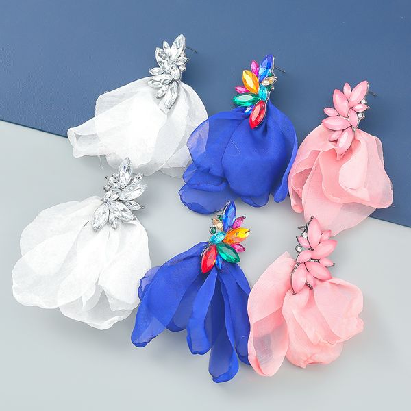 

summer new alloy diamond lace cloth flower earrings female national earrings, Golden;silver