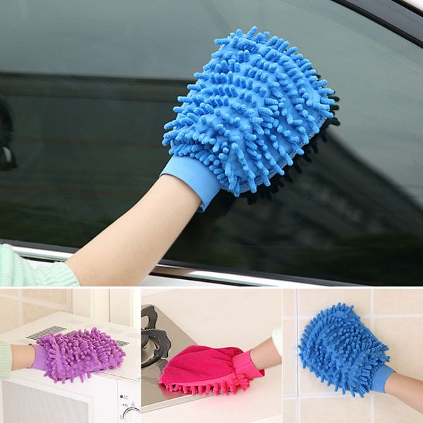 

waterproof car wash microfiber chenille gloves thick car cleaning mitt wax detailing brush auto care double-faced glove towel electric motor