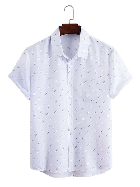 

men allover print patched pocket high low shirt 7160#, White;black