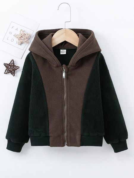 

toddler boys colorblock drop shoulder hooded fleece jacket she, Blue;gray