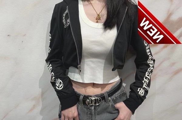 

ch22 spring / summer new fashion cool letters printed thin short hooded sweater coat, Black