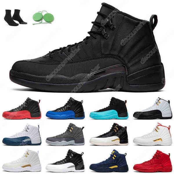 

12 winterized men basketball shoes 12s twist reverse flu game indigo university gold taxi mens trainer outdoor sneakers