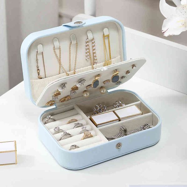 

casegrace mini travel jewelry box storage packaging case portable pu leather earring ring necklace jewellery organizer, Black;white