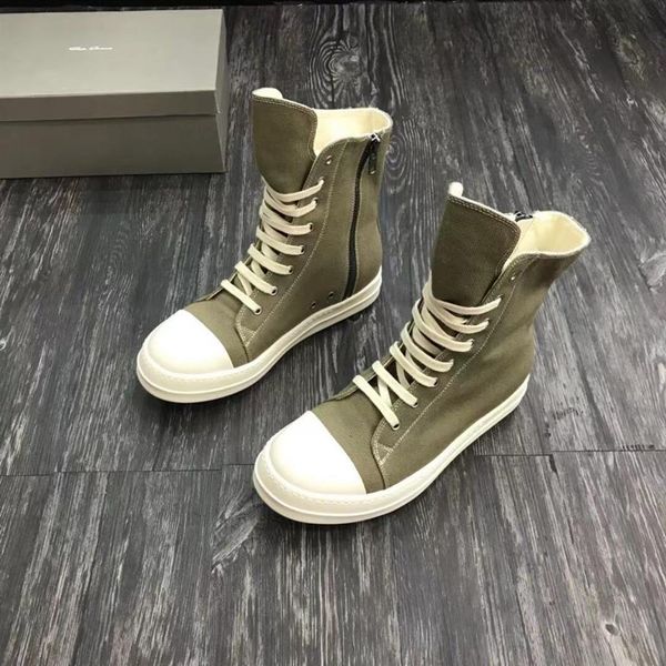 

famous designer rick men women owens lace up boots fashion trainer shoes sneakers fragrant sole green canvas motorcyc325z, Black