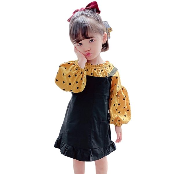 

kids clothes dot blouse jumpsuit girls outfits casual style girls tracksuit spring autumn kid clothes 210412, White