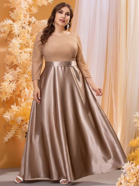 

plus lace panel satin prom dress p8nd#, Black