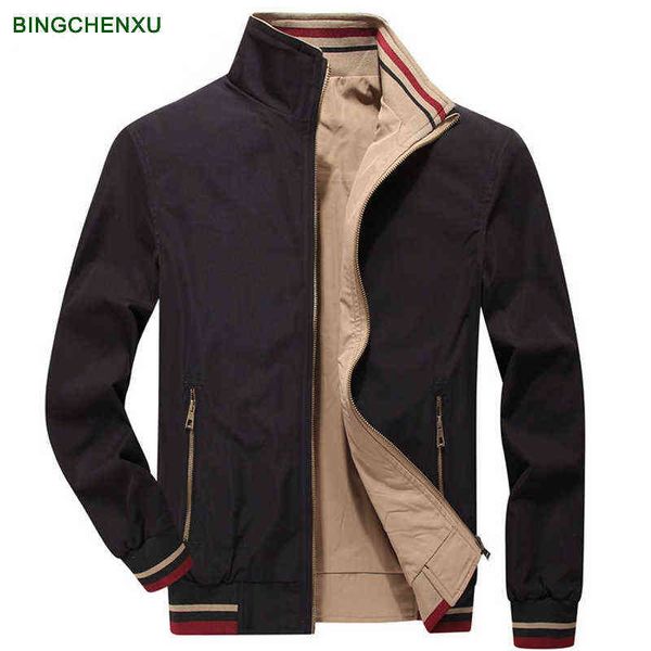 

bingchenxu mens double-side jackets men spring autumn mens cargo casual jacket men stand collar solid color jacket male clothing y220803, Black;brown