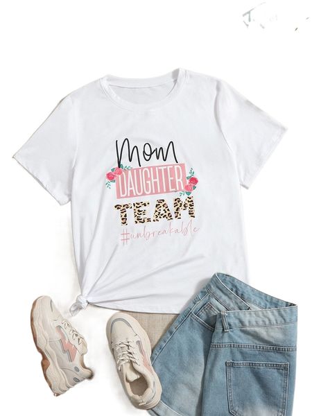 

plus floral & letter graphic tee f4px#, Black