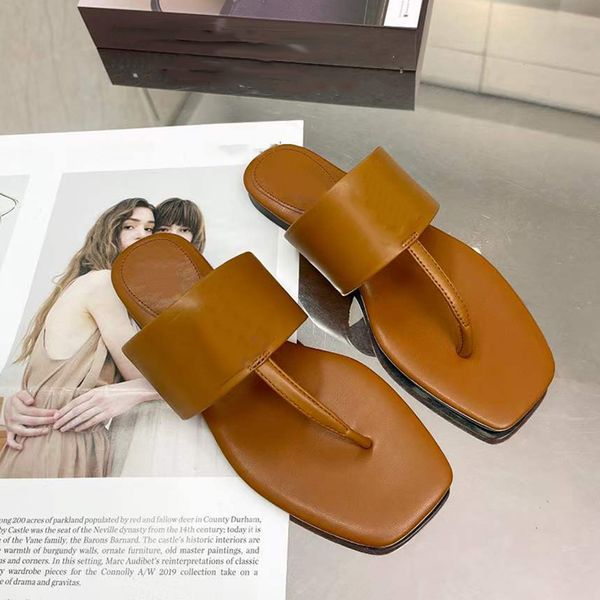 

designer ladies flat bottom flip flops casual black white women's square head leather sandals summer fashion wide beach sandals with bo
