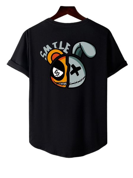 

men cartoon & letter graphic curved hem tee 48yu#, White;black