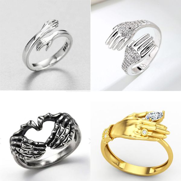 

creative love hug rings for women temperament personality jewelry silver plated fashion tide flow open ring anillos, Golden;silver