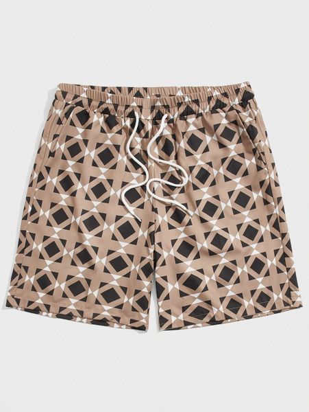 

romwe guys geo print drawstring shorts 22fx#, White;black