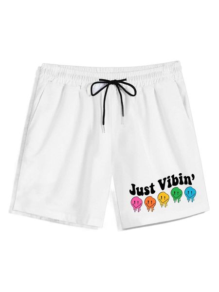 

romwe guys smile letter graphic shorts 86y5#, White;black