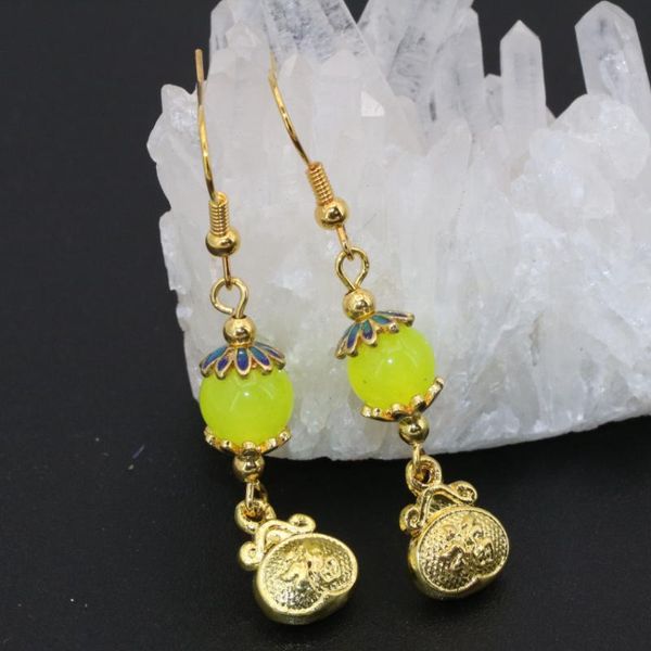 Baumelnde Kronleuchter Hochwertige lange Tropfenohrringe für Frauen Hochzeiten Partygeschenke Goldfarbener Zitronen-Chalcedon-Stein-Schmuck B2619Dangle Chand