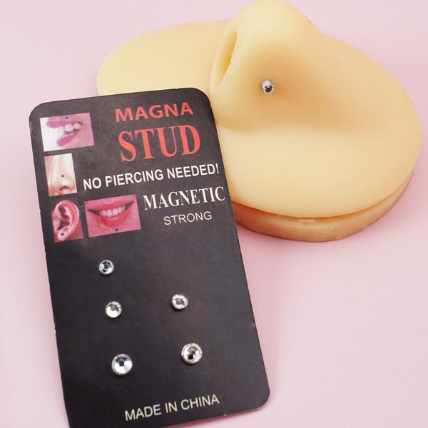 

large medium and small 6 magnetic nose stud earrings non-piercing, Silver