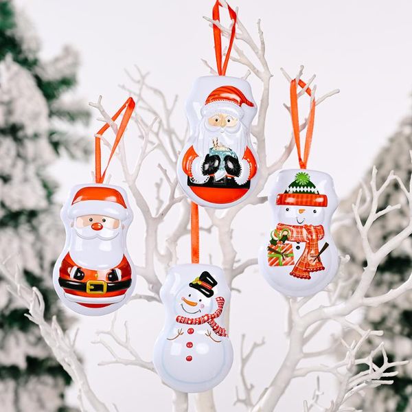 Decorazioni natalizie Case in stagno a forma di pera Babbo Natale biscotti Candy Scatena di magazzino in metallo Snowman stampato barattolo sigillato di Natale Tree Pendantsch