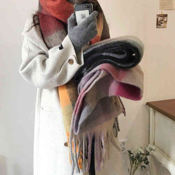 

rainbow stripe scarf winter warm women's ac same shawl ins xwl, Blue;gray