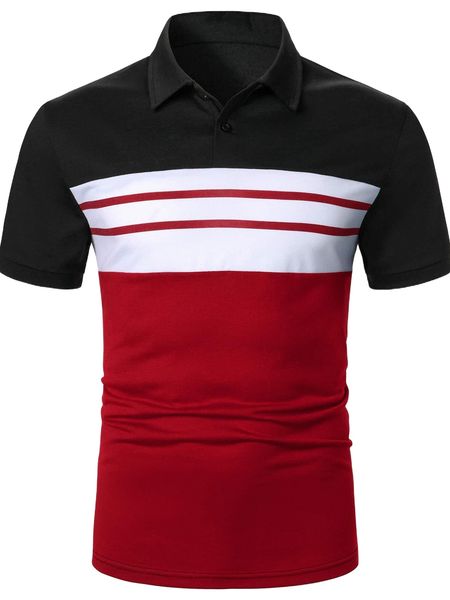 

men striped colorblock polo shirt r64w#, White;black