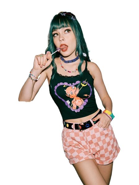 

romwe x cam miller street life cartoon graphic contrast lace crop cami 97or#, White