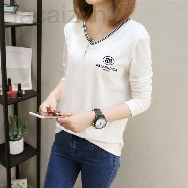

women's t-shirt designer [65 / 35 combed cotton]long sleeved women's t-shirt v-neck bottomed shirt 50302022, White