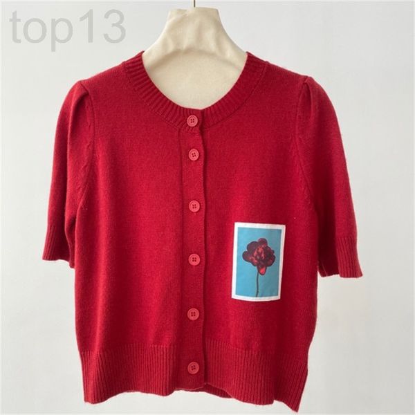 

women's knits & tees designer xiaohe women's clothing 22 spring and summer new red peony blossom rich cashmere wool round neck sho, White