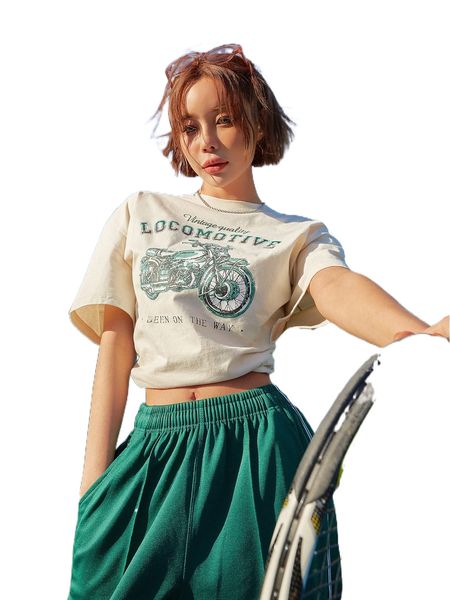 

dazy motorcycle & slogan graphic drop shoulder tee 83gc#, White