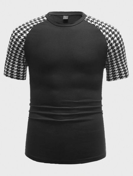 

men houndstooth print raglan sleeve tee x9qx#, White;black