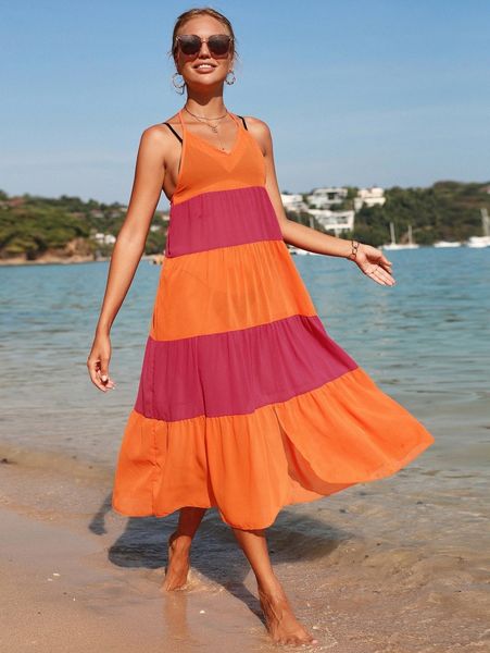 

colorblock sheer halter cover up b93v#, White;black