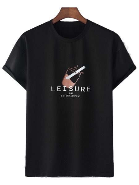 

men drink & letter graphic tee w8aj#, White;black
