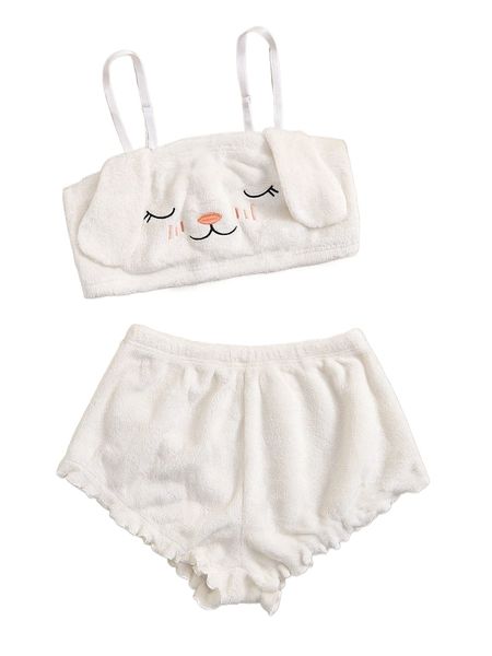 

rabbit embroidered 3d patched flannel pj set l9lu#, Black;red