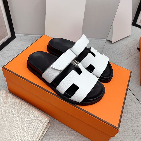 

designer chypre slippers classic beach flat sandals luxury summer lady leather flip flops men women slides size 35-44, Black