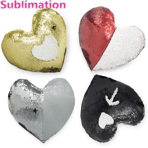 

dhl diy sublimation pillow cover polyester cushion pillow case with zipper sequins heart shape throw pillowcases for mother's day party