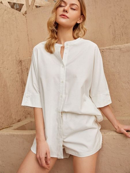 

button front batwing sleeve blouse x6pr#, White